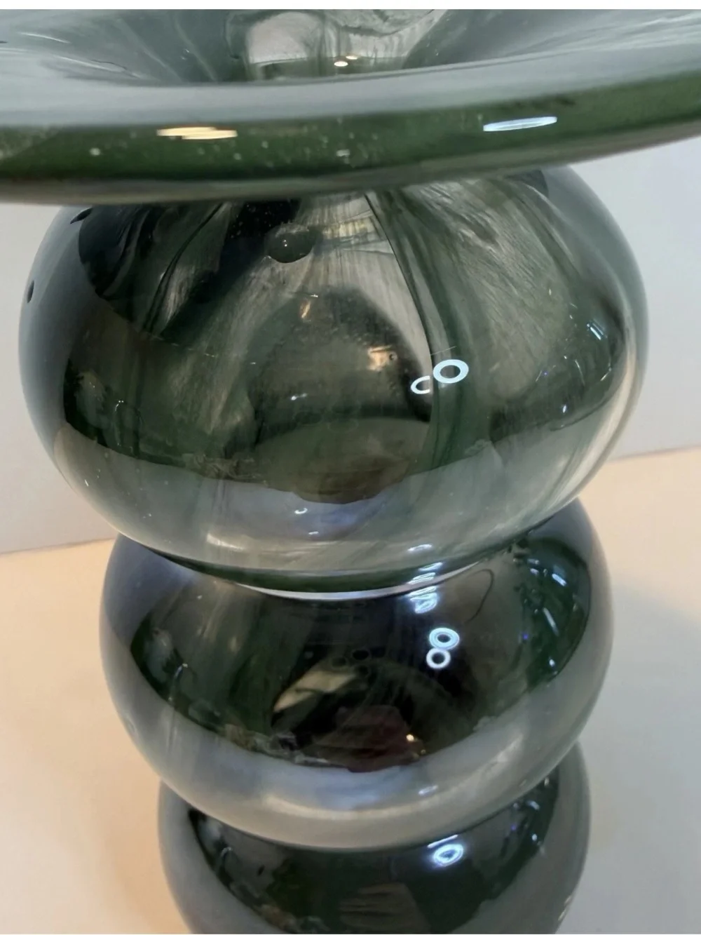 Anthropologie Swirl Glass Candleholder Vase Bolla Green Borosilicate 6” Bubbled